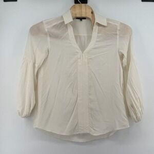 Nanette Lepore Silk V Neck Blouse Sheer‎ Puff Sleeve Cream Size S